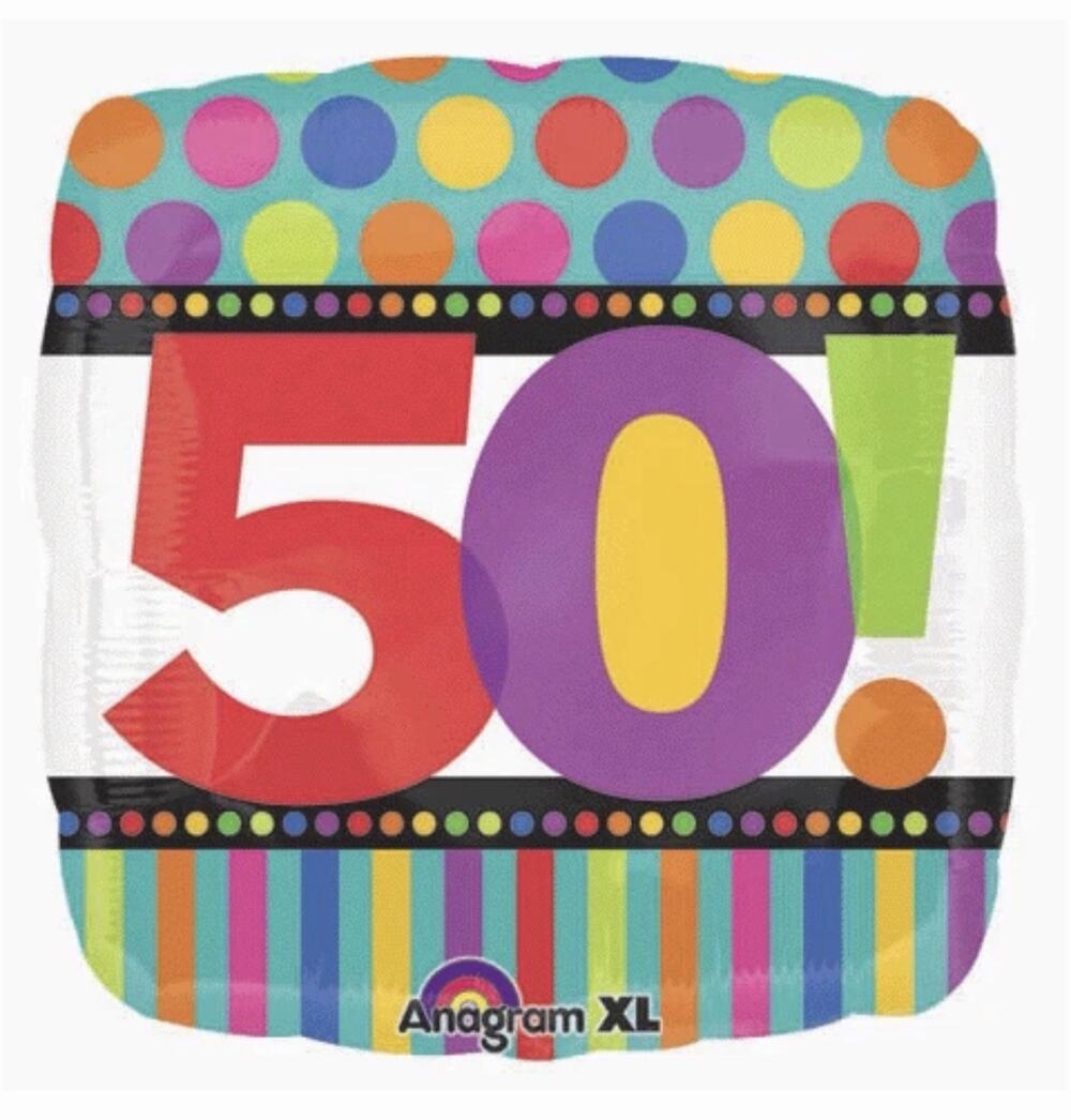 Happy 50th Birthday FIFTY 18" Foil Mylar 50th Birthday Party Balloon 2 Total